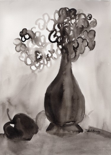 Still Life with Hydrangeas and Apple in Ink